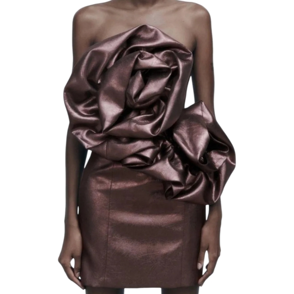Zara metallic pale pink voluminous mini cocktail dress size Small